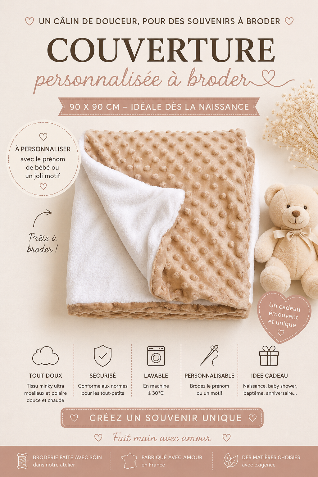 Couverture  90 x 90 personnalisé MANIRA Boutique