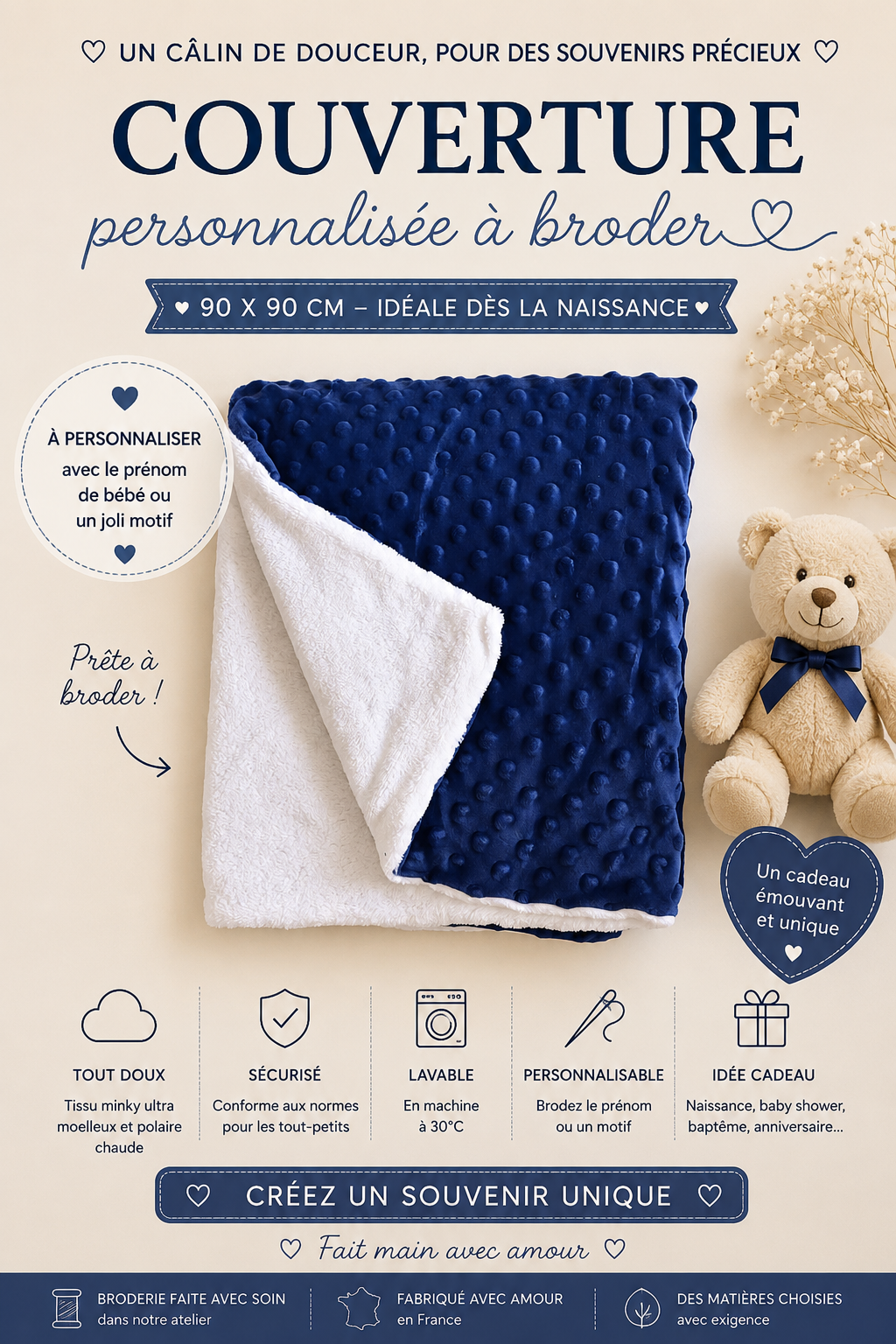 Couverture  90 x 90 personnalisé MANIRA Boutique